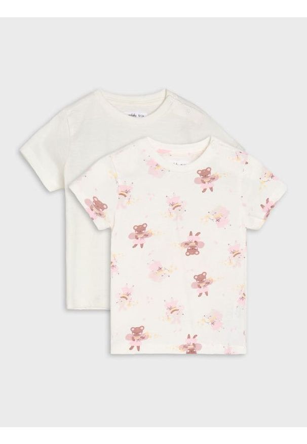 Sinsay - Koszulki z krótkim rękawem 2 pack - kremowy. Kolor: kremowy. Długość rękawa: krótki rękaw. Długość: krótkie