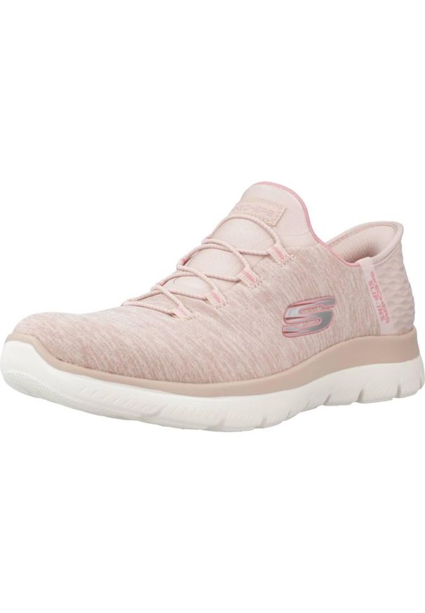 skechers - Damskie SUMMITS DAZZLING HAZE Slip-On Różowy. Zapięcie: bez zapięcia. Kolor: różowy. Materiał: materiał. Szerokość cholewki: normalna. Wzór: melanż