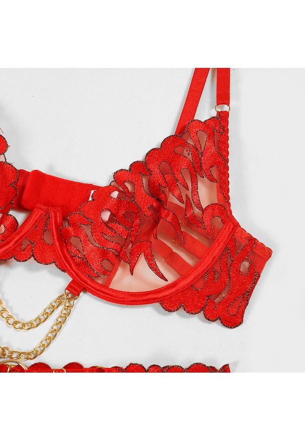 Intica - Komplet bielizny z łańcuszkiem i miękką tkaniną Asena. Kolor: czerwony. Materiał: tkanina