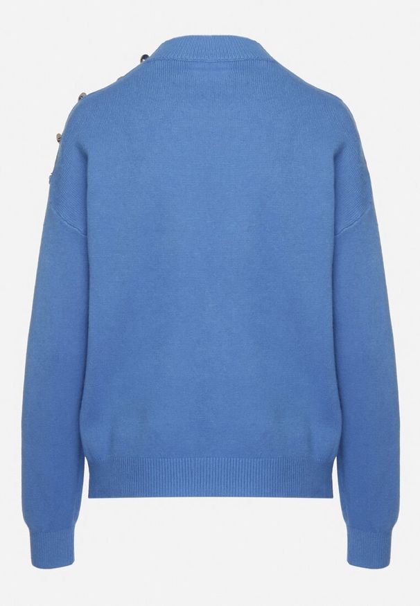 Born2be - Niebieski Sweter Półgolf z Modalem Wiskozą i Guzikami Emmiala. Okazja: na co dzień. Kolor: niebieski. Materiał: wiskoza. Długość rękawa: długi rękaw. Długość: długie. Styl: elegancki, casual