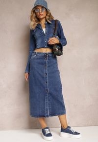 Renee - Niebieska Asymetryczna Spódnica Jeansowa Zapinana na Guziki Heliora. Kolor: niebieski. Materiał: jeans