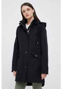 TOMMY HILFIGER - Tommy Hilfiger parka damska kolor czarny przejściowa. Okazja: na co dzień. Typ kołnierza: kaptur. Kolor: czarny. Długość: długie. Styl: casual #1