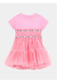 Guess Sukienka elegancka K4RK10 K6YW0 Różowy Regular Fit. Kolor: różowy. Materiał: bawełna. Styl: elegancki #1