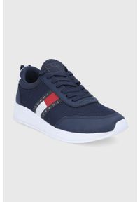 Tommy Jeans buty kolor granatowy. Nosek buta: okrągły. Zapięcie: sznurówki. Kolor: niebieski. Materiał: guma, poliester