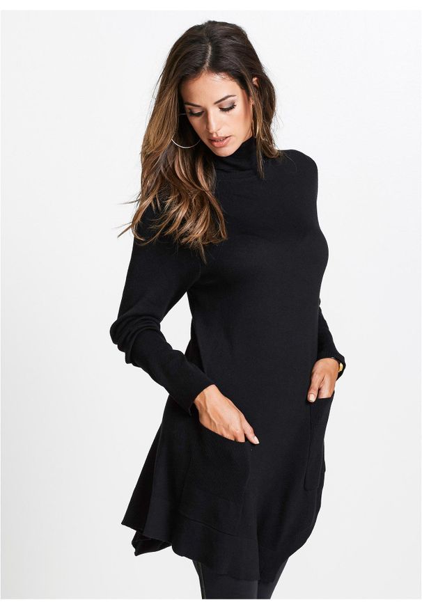 bonprix - Długi sweter z mieszanki wiskozy. Kolor: czarny. Materiał: wiskoza. Długość: długie. Styl: elegancki