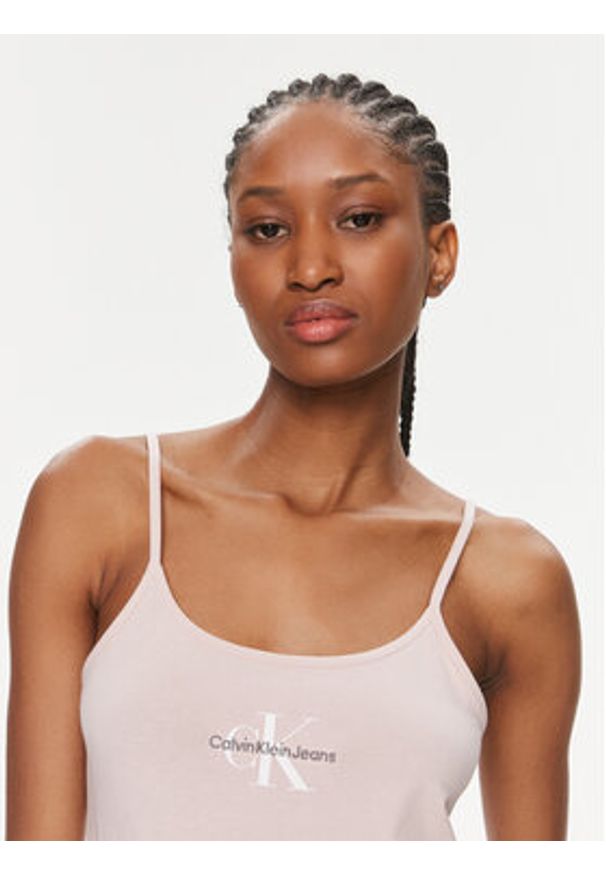 Calvin Klein Jeans Top Monologo Strappy Tank Top J20J223105 Różowy Slim Fit. Kolor: różowy. Materiał: bawełna