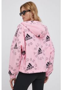 Adidas - adidas kurtka damska kolor różowy przejściowa oversize. Kolor: różowy. Materiał: skóra, materiał #6