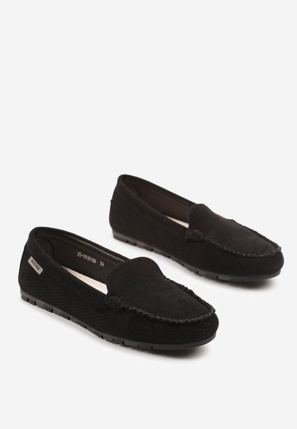 Born2be - Czarne Mokasyny ze Skórzaną Wkładką i Przeszyciami Sileldia. Okazja: na co dzień. Kolor: czarny. Materiał: skóra. Styl: elegancki, casual