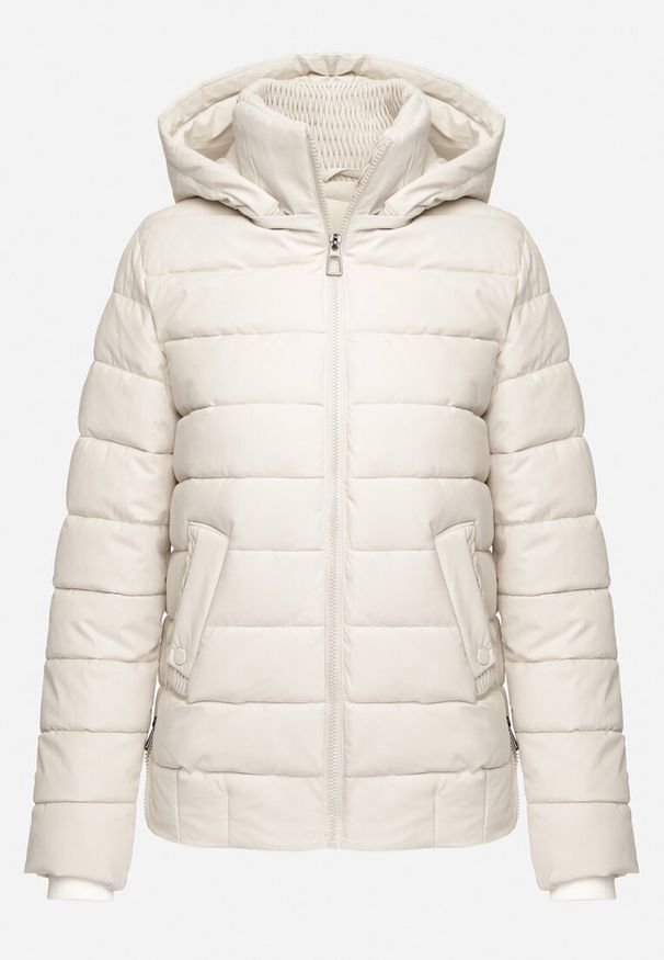Born2be - Jasnobeżowa Pikowana Kurtka ze Ściągaczem w Pasie i Odpinanym Kapturem Valentissa. Okazja: na co dzień. Kolor: beżowy. Materiał: jeans. Styl: klasyczny, casual