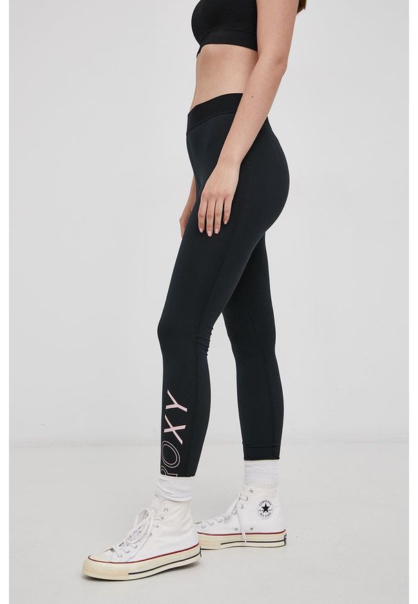 Roxy Legginsy damskie kolor czarny z nadrukiem. Kolor: czarny. Wzór: nadruk