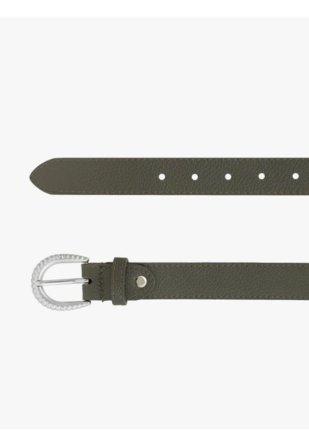 Ryłko - Oliwkowy pasek ze skóry licowej. Kolor: oliwkowy. Materiał: skóra
