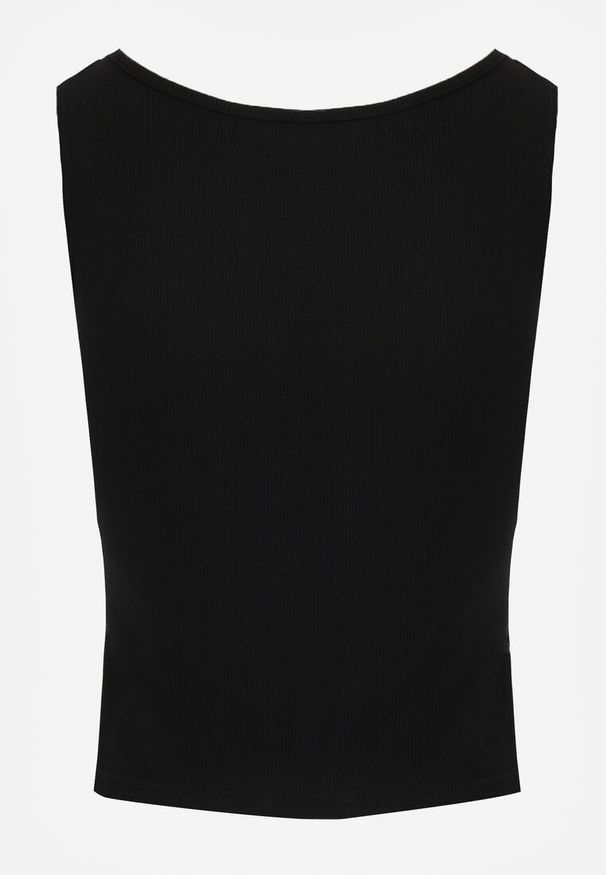 Renee - Czarny Bawełniany Tank Top w Prążki z Ozdobnymi Guziczkami Bernissa. Okazja: na imprezę, na co dzień. Kolor: czarny. Materiał: bawełna. Wzór: prążki. Styl: casual