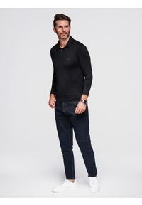 Ombre Clothing - Polo koszulka z długim rękawem zapinana na eleganckie, brandowane guziki – czarna V1 - Rozmiar: XXL. Okazja: na co dzień. Typ kołnierza: polo. Kolor: czarny. Materiał: nylon, elastan, skóra, dzianina. Długość rękawa: długi rękaw. Długość: długie. Styl: elegancki #5