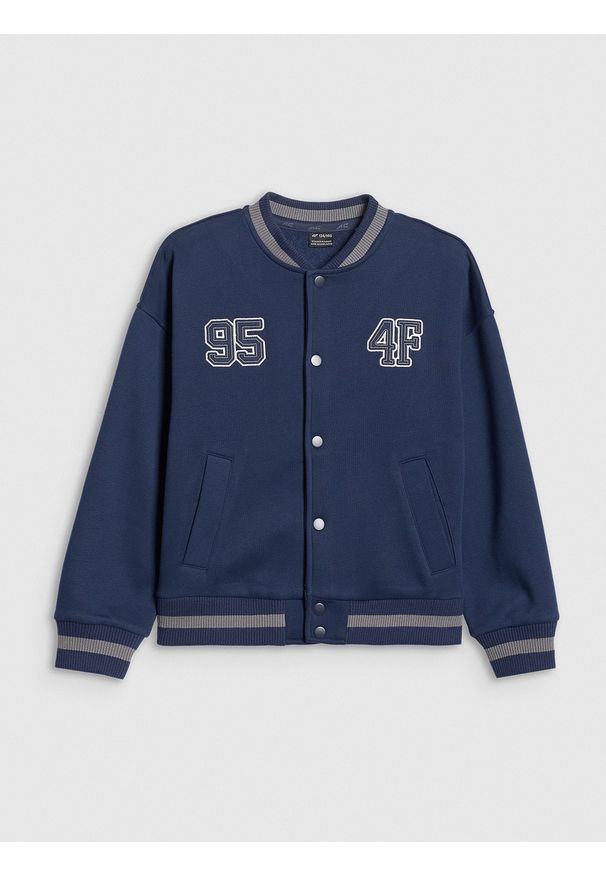 4f - 4F Bluza bejsbolówka bomberka chłopięca - granatowa 134/140 (8-10 lat). Okazja: na co dzień. Kolor: niebieski. Materiał: dzianina. Sezon: lato. Styl: casual