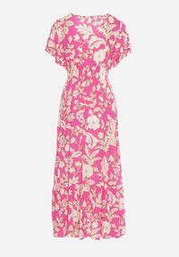 Born2be - Różowa Wiskozowa Rozkloszowana Sukienka z Ozdobnym Wiązaniem i Koronkową Tasiemką z Gumką w Pasie Lalmarie. Okazja: na spotkanie biznesowe, na co dzień, na spacer, do pracy. Kolor: różowy. Materiał: wiskoza, koronka. Wzór: aplikacja. Styl: biznesowy, casual #7