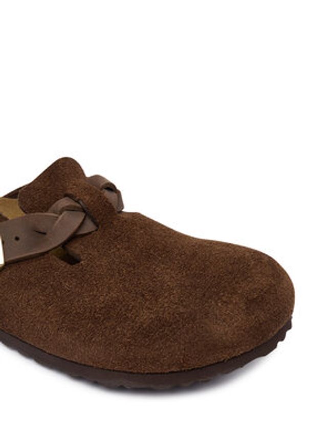 Birkenstock Klapki Boston Braided 1031716 Brązowy. Kolor: brązowy. Materiał: zamsz, skóra