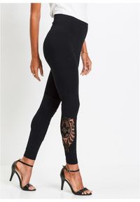 bonprix - Legginsy z koronką. Kolor: czarny. Materiał: koronka. Wzór: koronka