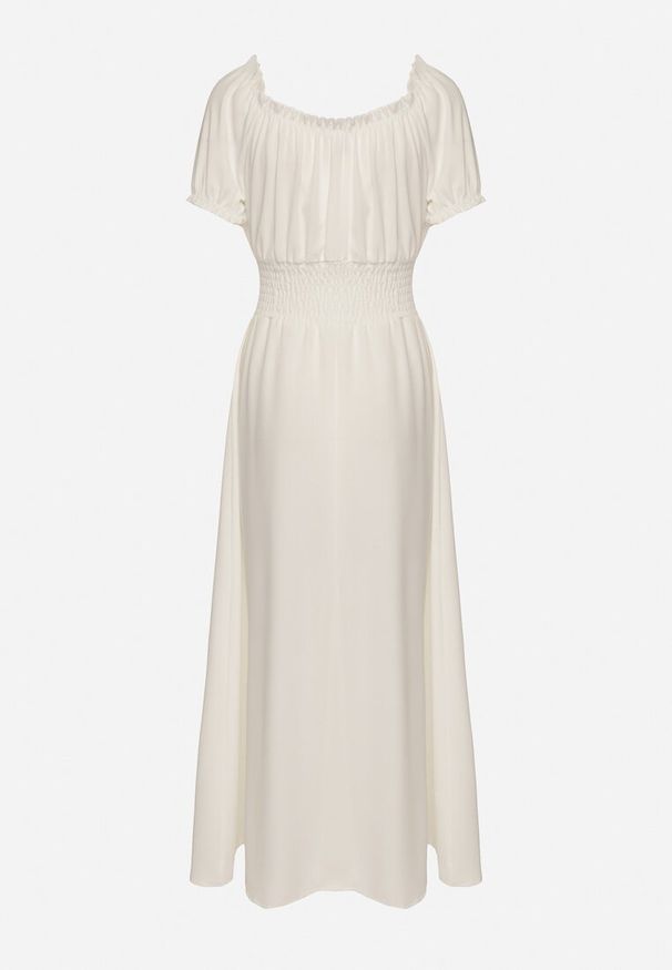 Born2be - Biała Sukienka Ozdobiona Bufkami Dolinossa. Okazja: na co dzień. Kolor: biały. Wzór: aplikacja. Sezon: lato. Styl: casual