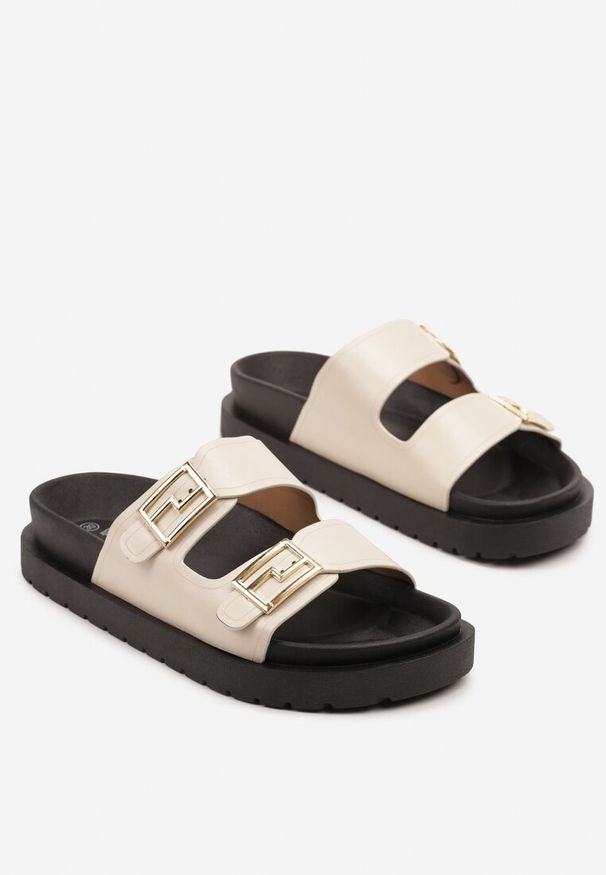 Renee - Beżowe Klapki Basic z Klamerkami Meralivia. Okazja: na co dzień. Kolor: beżowy. Sezon: lato. Obcas: na obcasie. Styl: casual, elegancki. Wysokość obcasa: niski