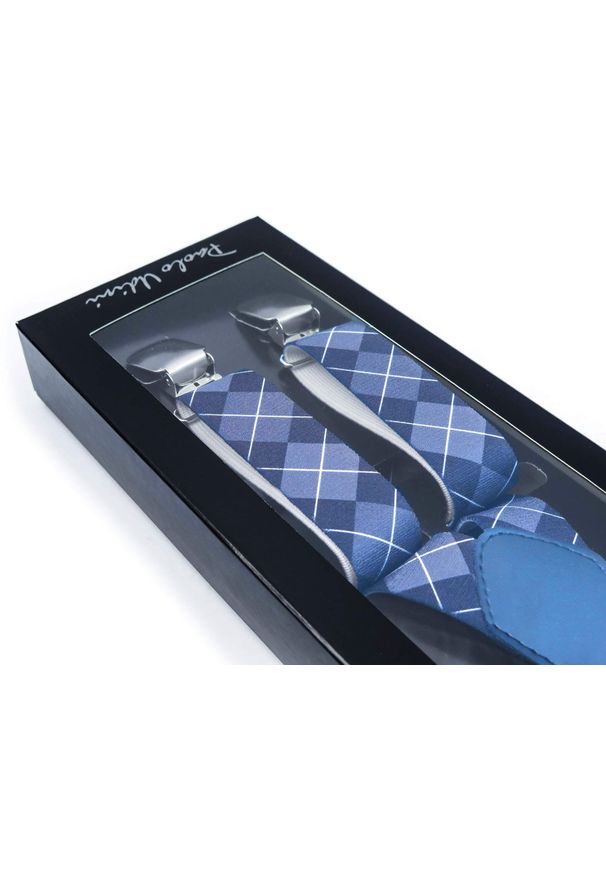 Modini - Szelki unisex w kratę, romby - argyle X34. Materiał: skóra, guma