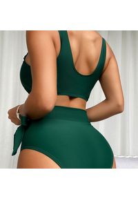 Intica - Strój kąpielowy dwuczęściowy z wiązaniem i wysokim stanem na plażę Ibala. Stan: podwyższony. Kolor: zielony #2