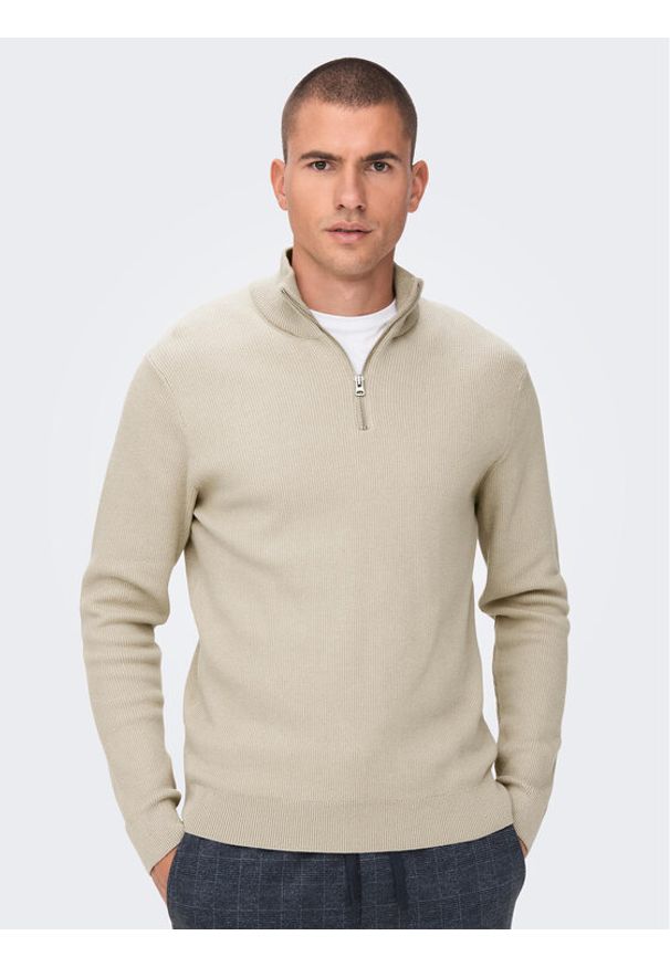 Only & Sons Sweter 22023210 Beżowy Regular Fit. Kolor: beżowy. Materiał: bawełna