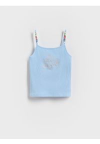 Reserved - Top z ozdobnymi ramiączkami - jasnoniebieski. Kolor: niebieski. Materiał: bawełna. Długość rękawa: na ramiączkach. Długość: krótkie #1