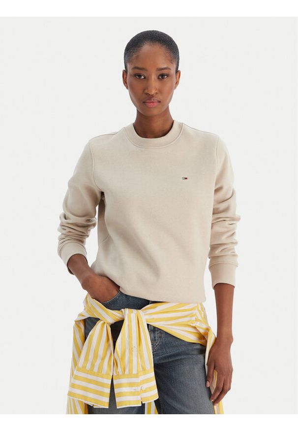 Tommy Jeans Bluza Flag DW0DW19959 Beżowy Regular Fit. Kolor: beżowy. Materiał: bawełna