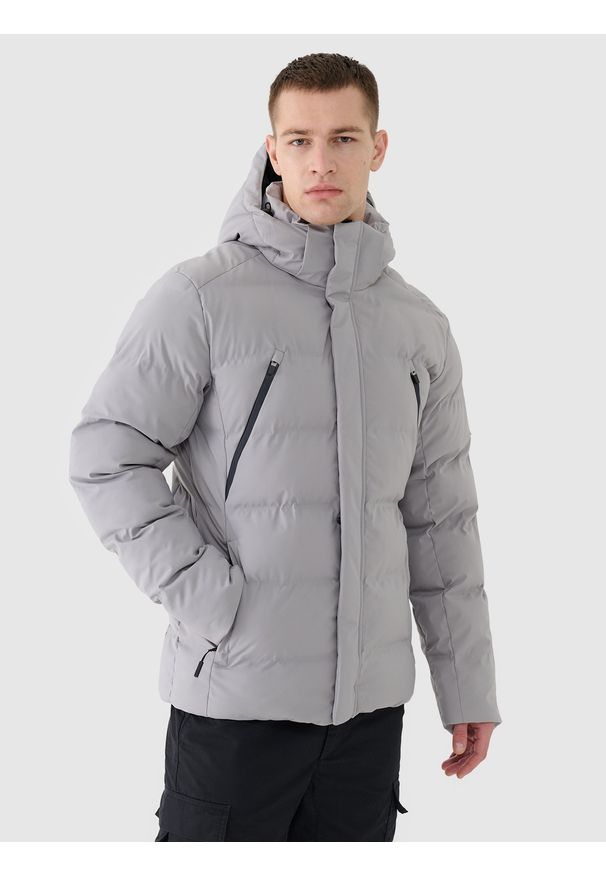 4f - 4F Kurtka puchowa z syntetycznym wypełnieniem membrana 10000 męska - szara M. Okazja: na co dzień. Typ kołnierza: kaptur. Kolor: szary. Materiał: puch, syntetyk. Długość: długie. Wzór: gładki. Sezon: zima. Styl: casual, klasyczny, sportowy