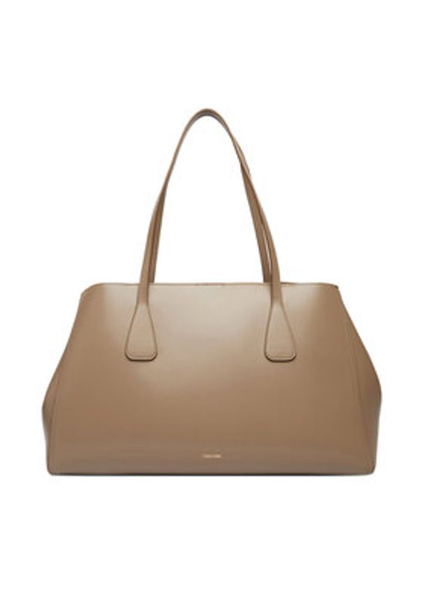 Calvin Klein Torebka Ck Snap Large Tote LV04F3502G Beżowy. Kolor: beżowy. Materiał: skórzane