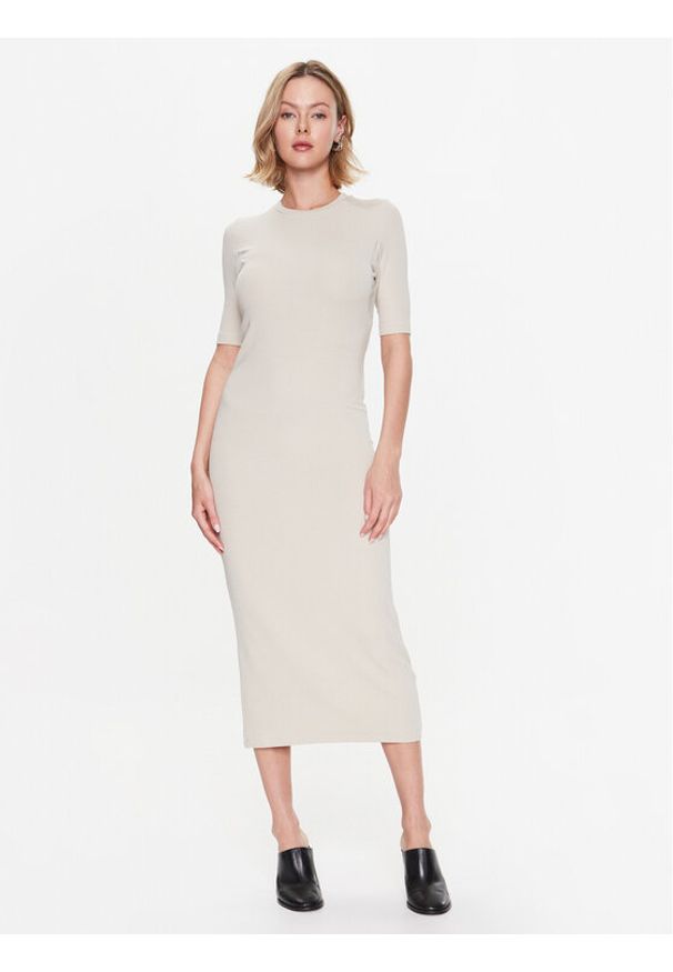 Calvin Klein Sukienka codzienna Rib K20K205277 Beżowy Slim Fit. Okazja: na co dzień. Kolor: beżowy. Typ sukienki: proste. Styl: casual