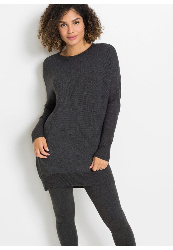 bonprix - Długi sweter z mieszanki wiskozy. Kolor: szary. Materiał: wiskoza. Długość: długie