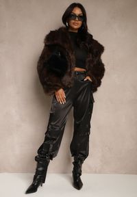 Renee - Brązowa Futerkowa Kurtka Dwurzędowa z Szerokim Kołnierzem Fesandrea. Okazja: na co dzień. Kolor: brązowy. Materiał: jeans. Styl: casual #8