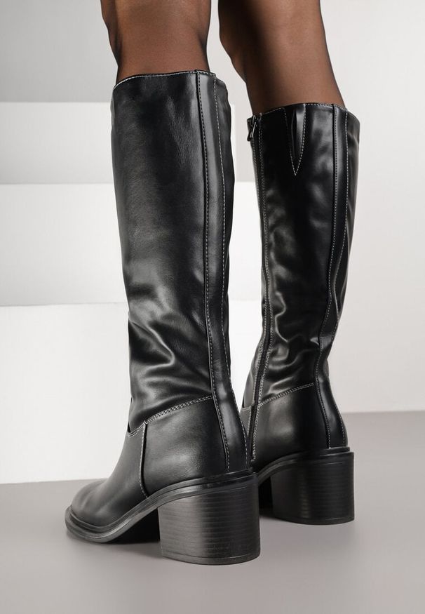 Renee - Czarne Kozaki Oficerki Vices na Słupku Giorima. Okazja: na co dzień. Kolor: czarny. Obcas: na słupku. Styl: casual, elegancki, klasyczny