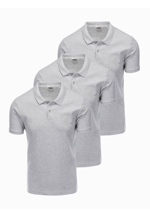 Ombre Clothing - Zestaw koszulek bawełnianych polo 3-pak - szare V11 - Rozmiar: XL. Okazja: na co dzień. Typ kołnierza: polo. Kolor: szary. Materiał: bawełna. Wzór: haft, aplikacja. Sezon: wiosna, lato. Styl: klasyczny, sportowy, wizytowy, casual