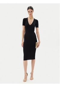 Elisabetta Franchi Sukienka dzianinowa AM-53S-51E2 Czarny Slim Fit. Kolor: czarny. Materiał: wiskoza