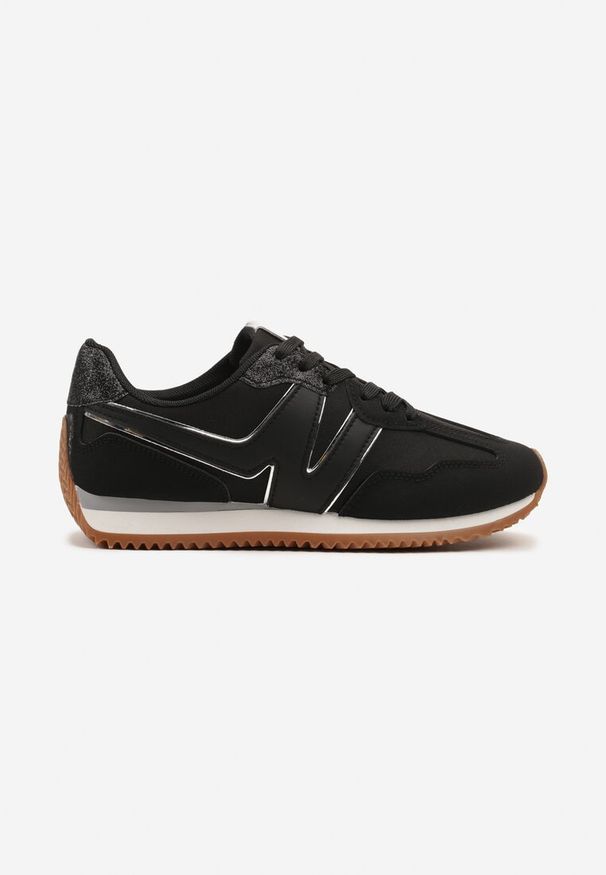 Renee - Czarne Sneakersy z Geometrycznym Wzorem i Metaliczną Wstawką Zolio. Okazja: na co dzień. Zapięcie: sznurówki. Kolor: czarny. Materiał: jeans. Wzór: geometria