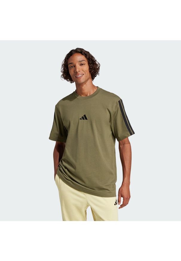 Adidas - Koszulka Essentials 3-Stripes Single. Kolor: wielokolorowy, beżowy, czarny. Materiał: bawełna