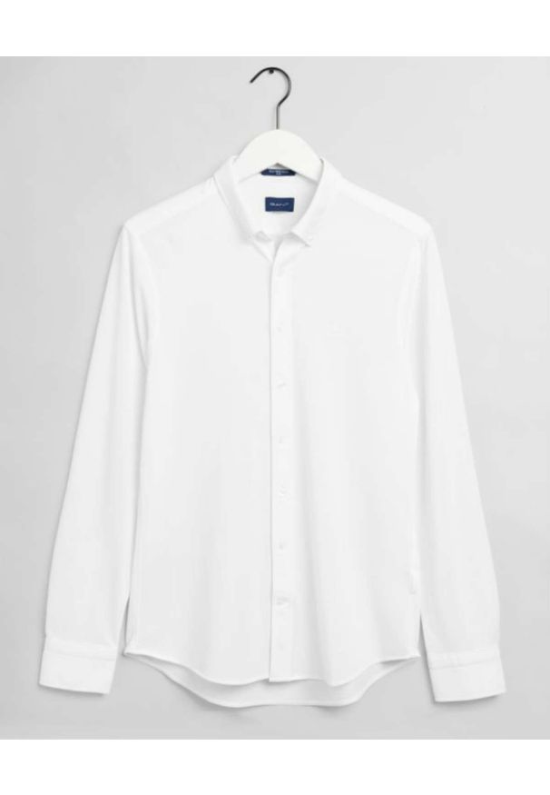 GANT - Biała koszula Slim fit. Kolor: biały. Materiał: tkanina. Długość rękawa: długi rękaw. Długość: długie