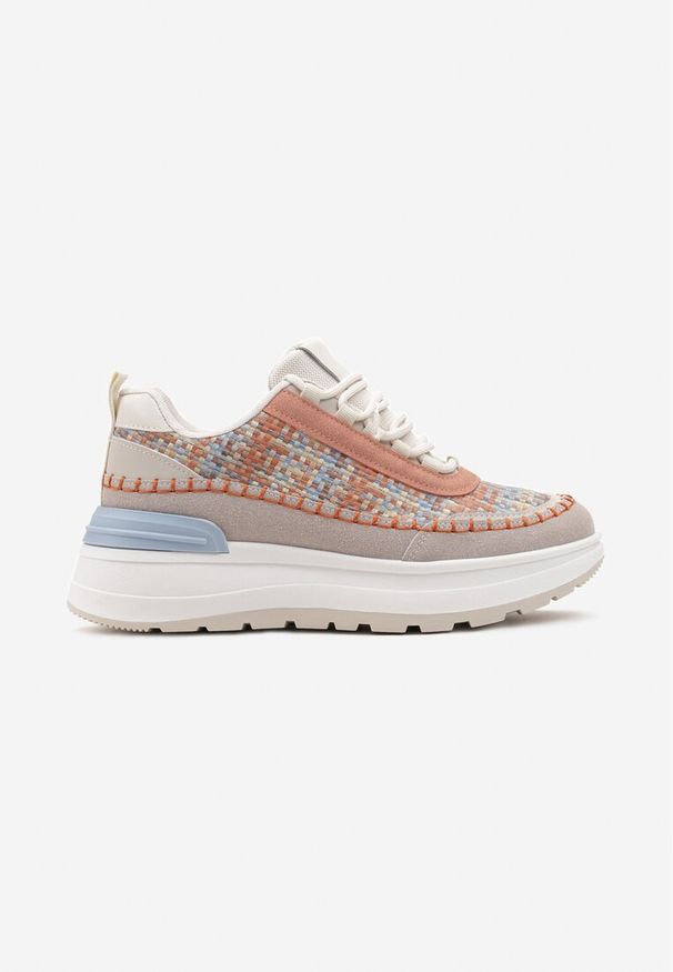 Renee - Pomarańczowe Sneakersy na Platformie Buffona. Kolor: beżowy. Obcas: na platformie