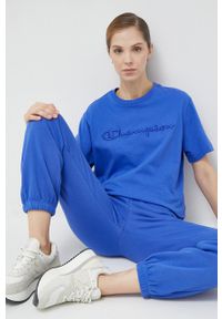 Champion spodnie dresowe kolor niebieski gładkie. Kolor: niebieski. Materiał: dresówka. Wzór: gładki #3