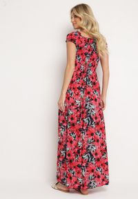 Born2be - Granatowo-Czerwona Wiskozowa Sukienka Hiszpanka w Kwiaty o Rozkloszowanym Kroju Uasteria. Okazja: na randkę, na imprezę, na co dzień. Typ kołnierza: dekolt hiszpanka. Kolor: niebieski. Materiał: wiskoza. Wzór: kwiaty. Sezon: lato. Typ sukienki: rozkloszowane. Styl: casual #7