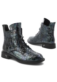 Niebieskie Botki S.Barski Modne Obuwie Damskie. Zapięcie: sznurówki. Kolor: niebieski. Materiał: skóra, materiał, lakier. Styl: klasyczny, elegancki #7