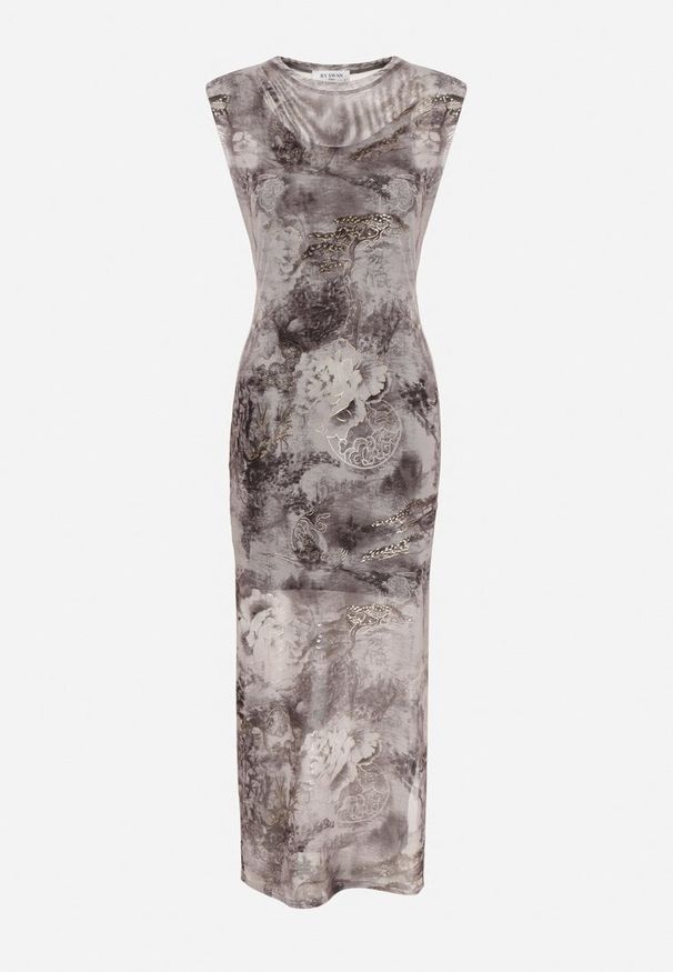 Born2be - Szara Taliowana Dopasowana Sukienka z Wiskozą i Metaliczną Nitką Ritanea. Okazja: na co dzień. Kolor: szary. Materiał: wiskoza. Typ sukienki: dopasowane. Styl: casual, elegancki