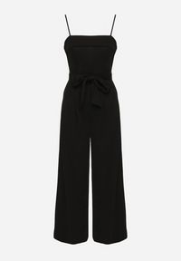 Born2be - Czarny Kombinezon Ozdobiony Paskiem z Szerokimi Nogawkami Deolise. Kolor: czarny. Długość rękawa: na ramiączkach. Wzór: aplikacja. Styl: elegancki #5