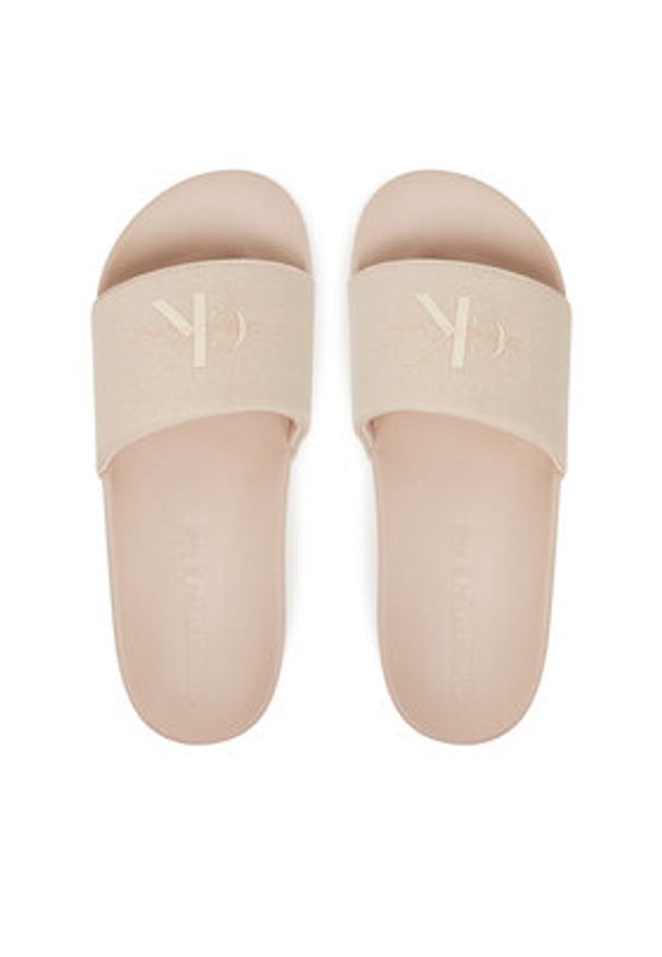 Calvin Klein Jeans Klapki Slide Monogram Wn YW0YW01835 Beżowy. Kolor: beżowy. Materiał: materiał