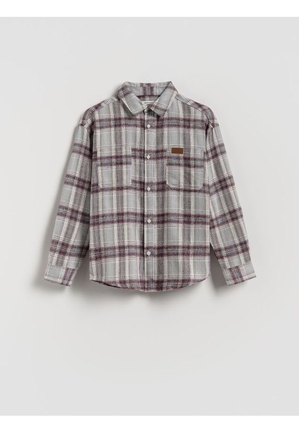Reserved - Koszula w kratę - jasnoszary. Kolor: szary. Materiał: dzianina, bawełna
