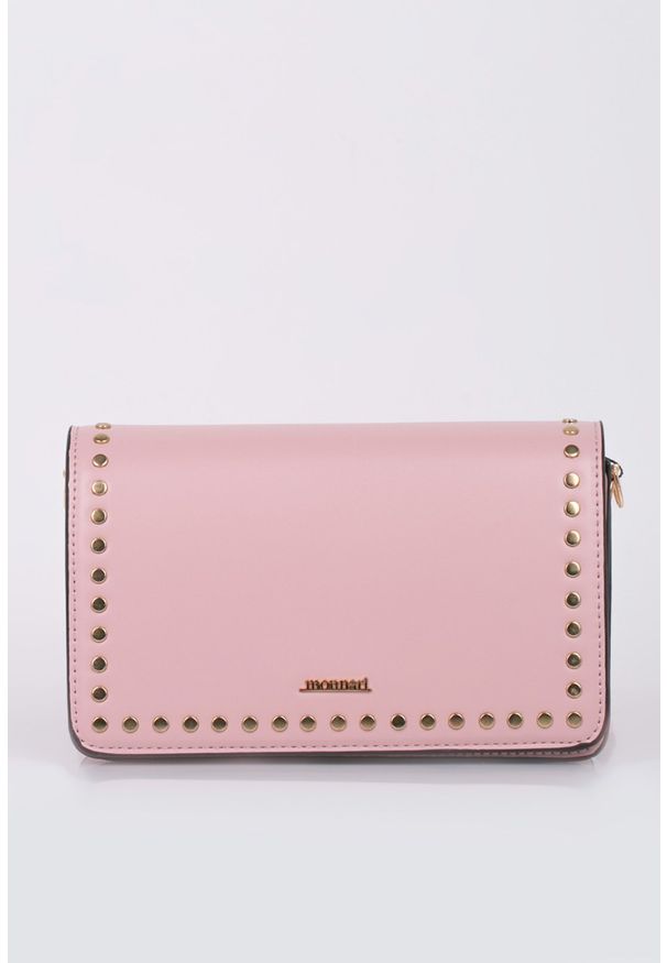 Monnari - Elegancka torebka z dżetami. Kolor: różowy. Wzór: aplikacja. Styl: elegancki. Rodzaj torebki: na ramię