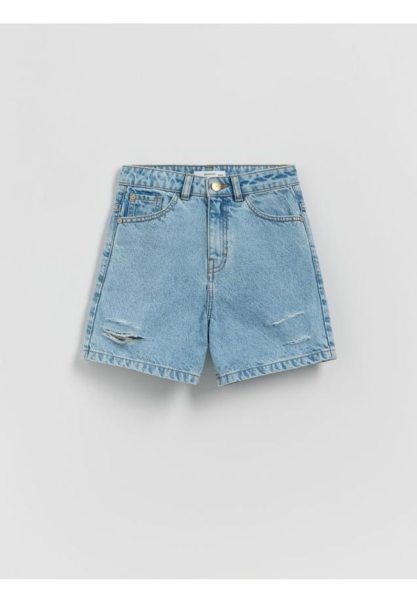 Reserved - Jeansowe szorty z wysokim stanem - niebieski. Stan: podwyższony. Kolor: niebieski. Materiał: jeans