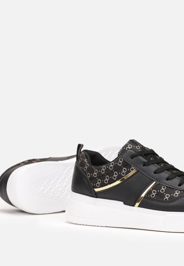 Born2be - Czarne Sznurowane Sneakersy przed Kostkę z Błyszczącą Nitką Milia. Okazja: na co dzień. Wysokość cholewki: przed kostkę. Kolor: czarny